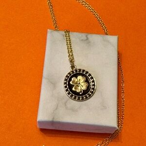Gold & Black Lucky Four Leaf Clover Pendant Necklace